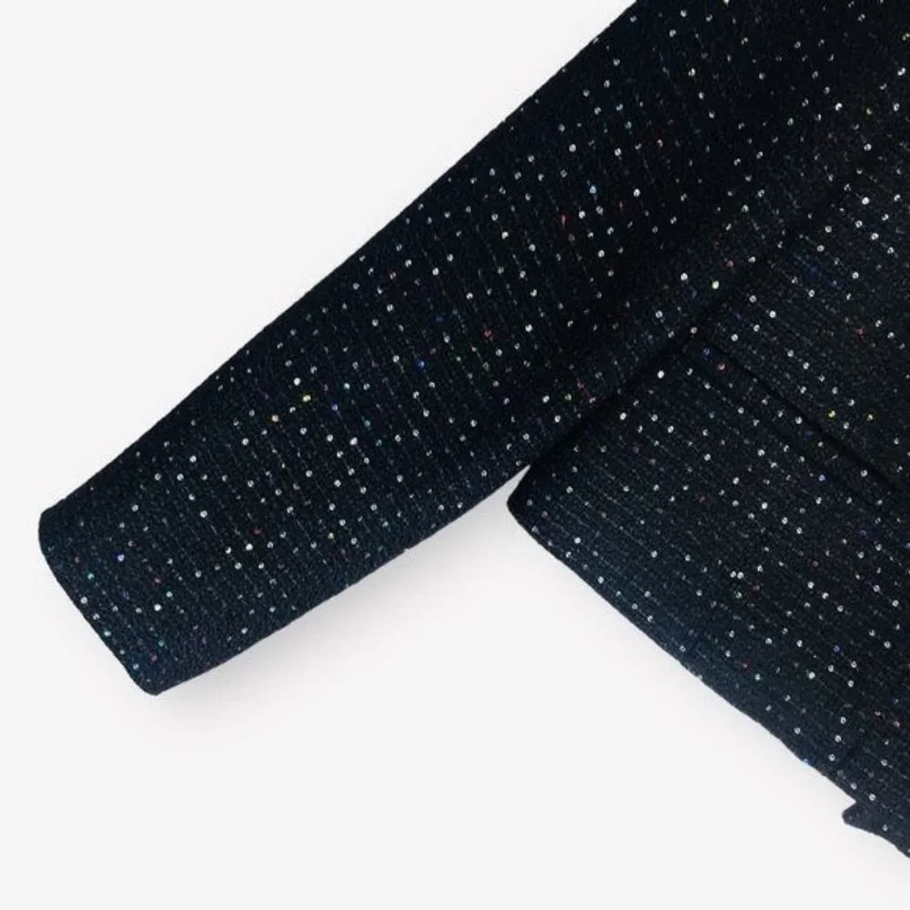 Nine West Black Tweed Sequin Cropped Blazer Jacket Women's Size 2
